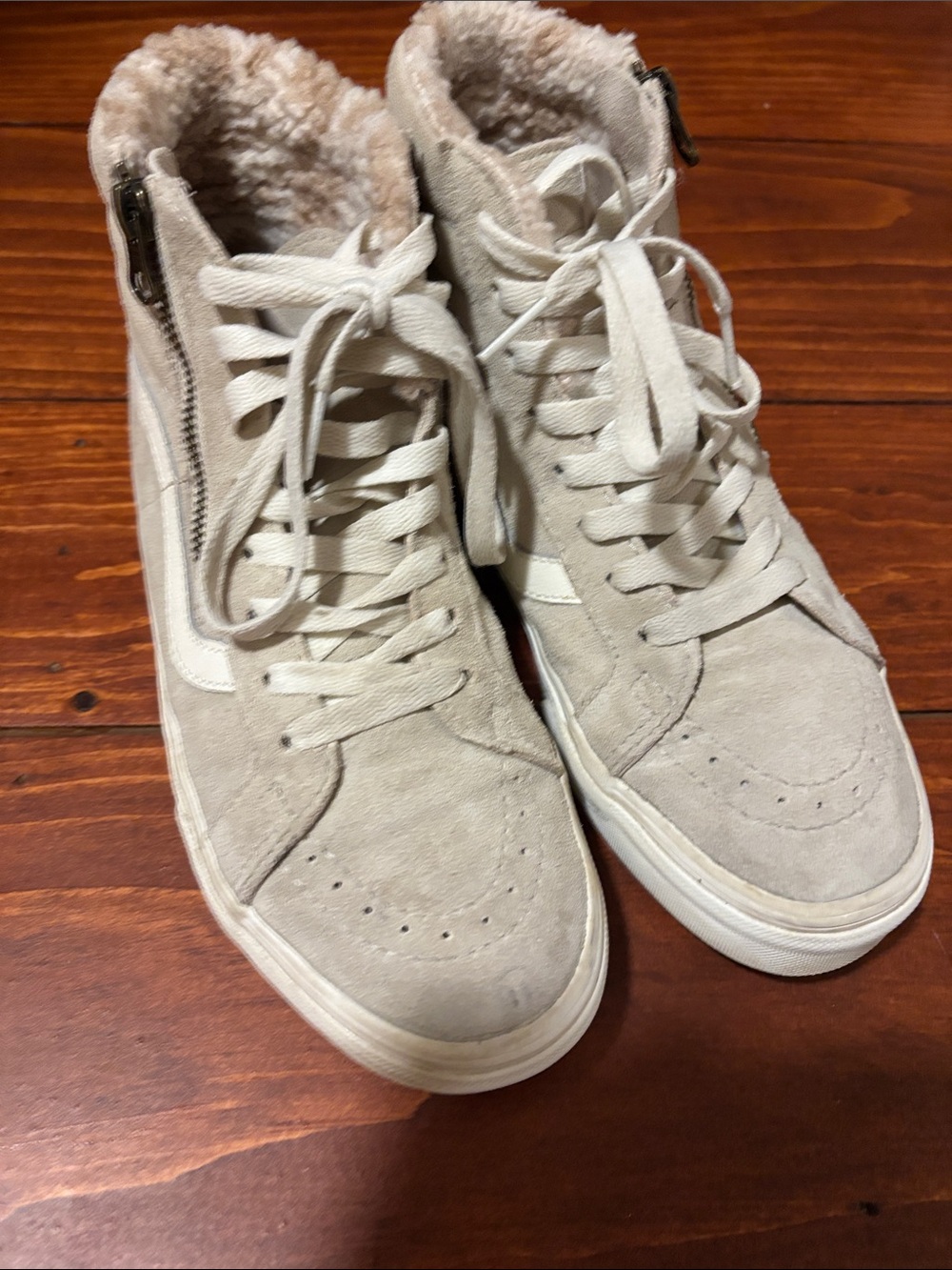Vans Women's High-Top Suede Sneakers in Light Beige with Shearling